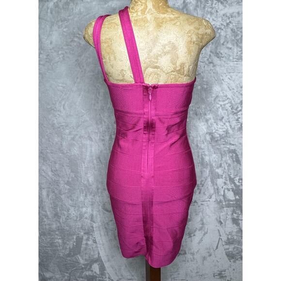 Herve Leger x Forever 21 Dress Womens Small Fuchsia One Shoulder Bandage Bodycon - Picture 2 of 6